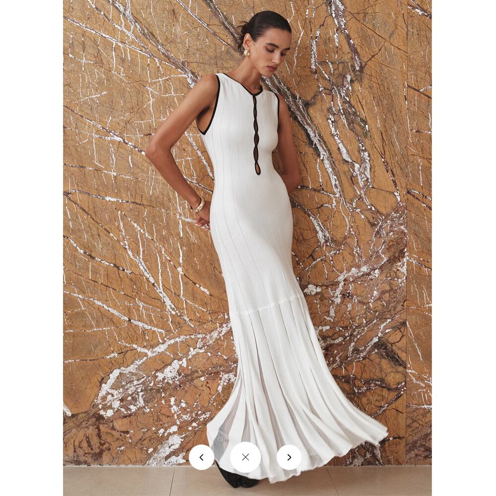 NWT Commense Contrast Trim Sheer Panel Knit Maxi Dress Sz S